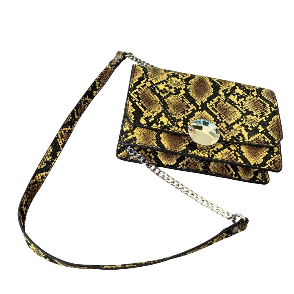 Zara Womens Yellow Snakeskin Print Crossbody Faux Leather Bag Mob Wife Chic